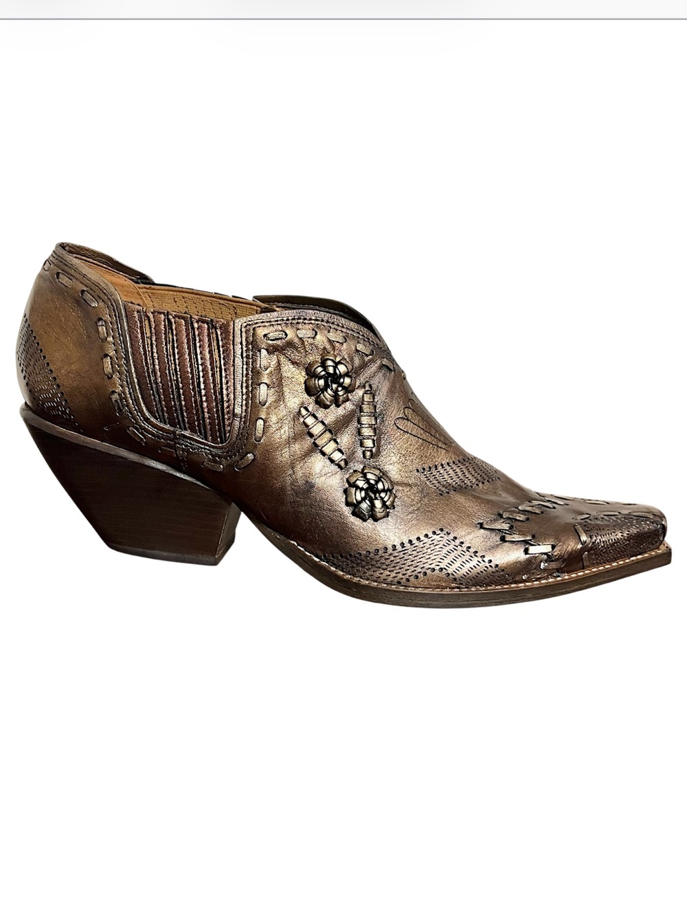 BCBGirls “Toom” Metallic Bronze Embroidered Western Ankle Boots 8.5B NWOT
